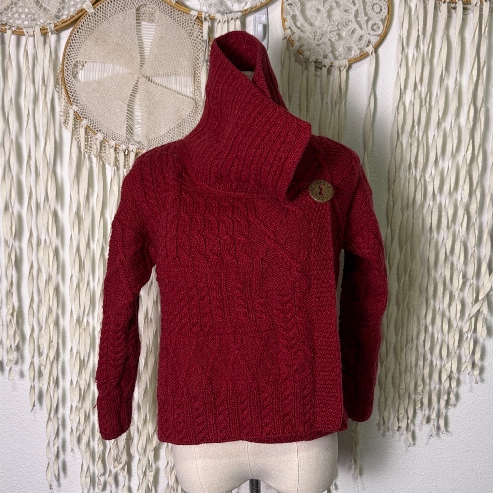 Blarney Country Heritage | Irish Woollen Mills Red Wool Wrap Sweater Size XS/S - Picture 2 of 11